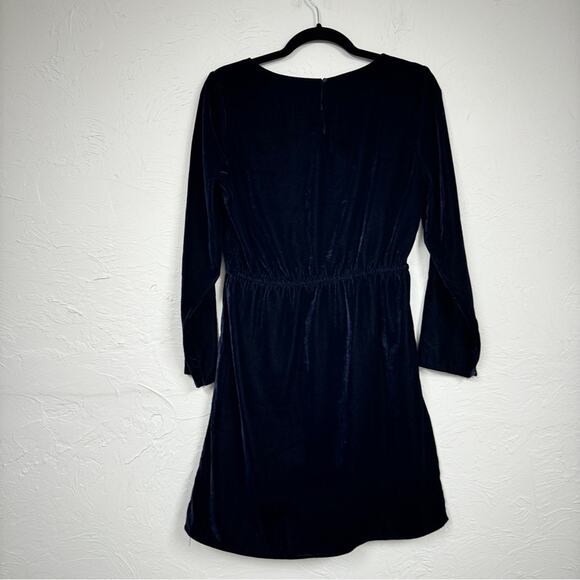 J Crew Blue Velvet Mini Dress Womens 4 Casual Fall Long Sleeve Classic Preppy - Picture 12 of 12